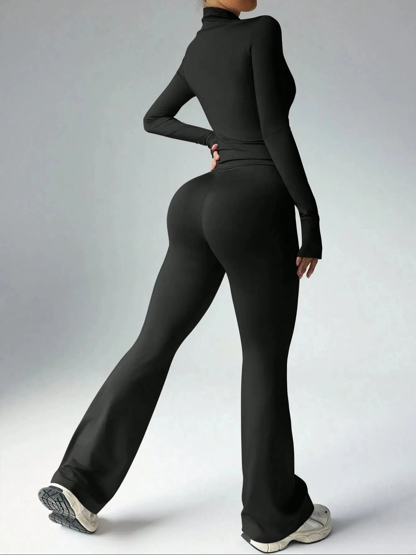 Women Yoga Sets Zipper Long Sleeve Push Up Leggings Gym Fitness Solid Colors Sets Activewear Workout Running Clothes Sportswear