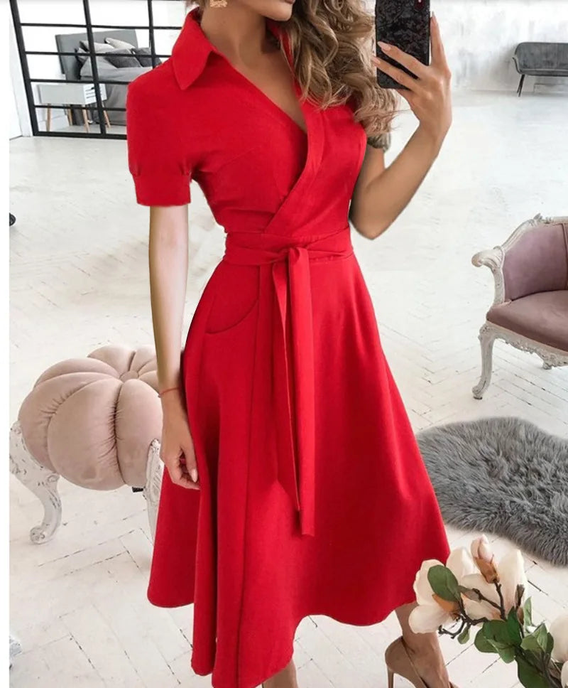 Belted Sleeveless Turn Down Dress
