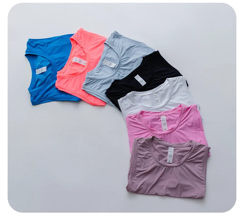 Sport Bra Short Sleeve Vest Aerobic Sleeveless Gym Tops Push-up Bras Yoga Clothing Pilates Workout Cropped Sportswear T-shirt
