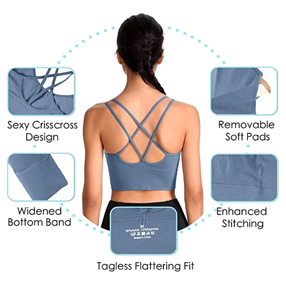 1Pcs Women Sports Bras Seamless Criss Cross Back Sexy Padded Fitness Yoga Vest Gym Running Crop Top Breathable Beauty Bras