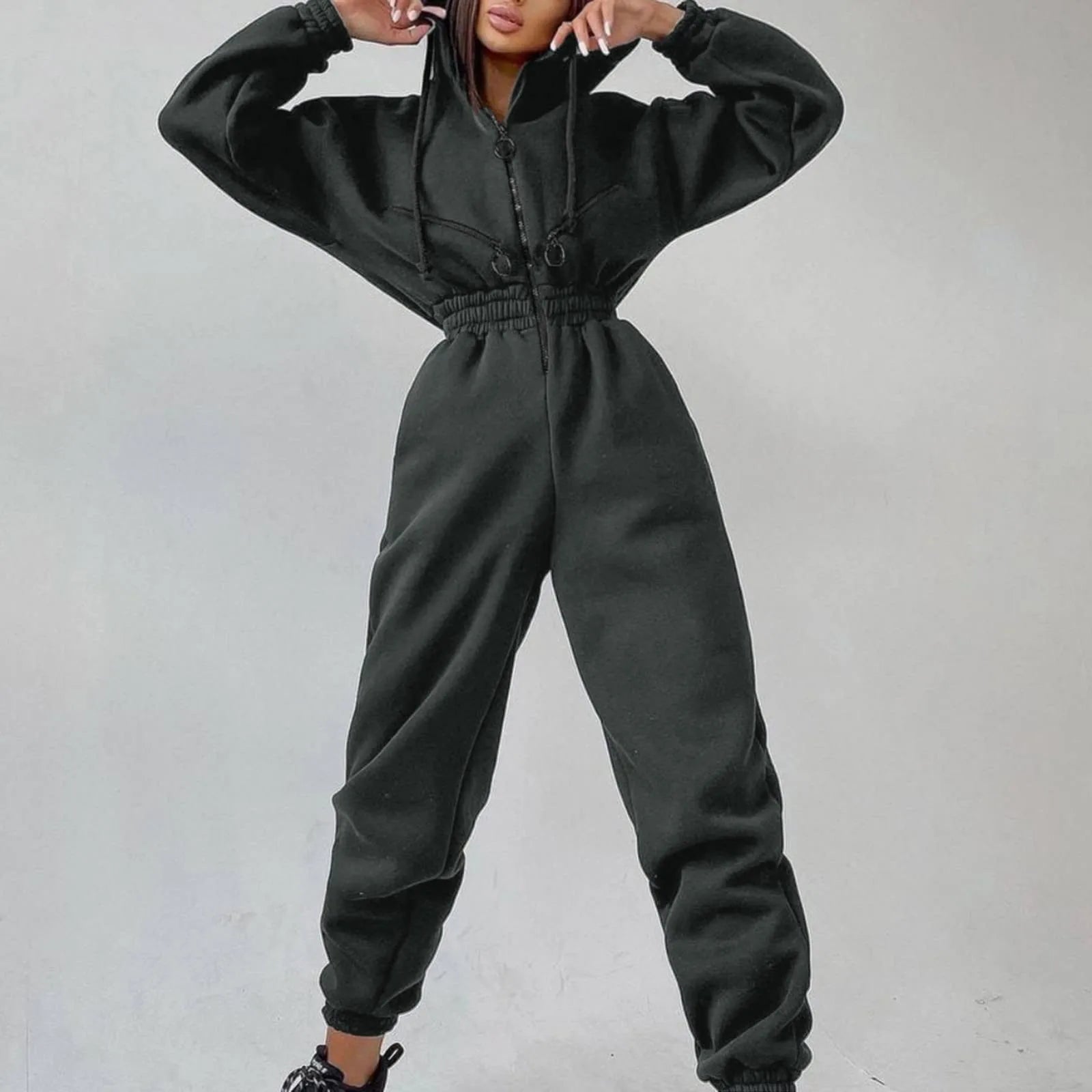 Fleece Hooded Wide Leg Jumpsuit