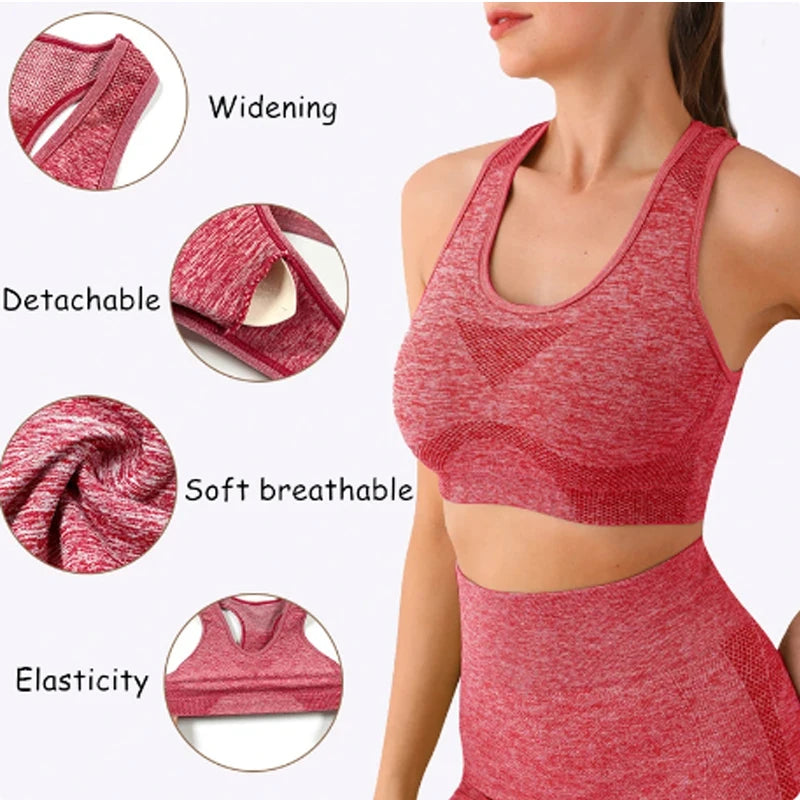 Women Seamless Yoga Set With Gym Shorts Sport Bras Brassiere Workout Tops And Fitness Leggings Clothing For Athletic Training