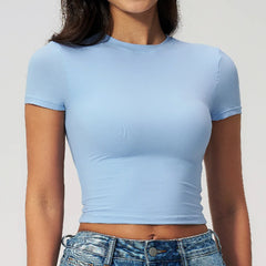 Yoga Shirts Women Sexy Exposing The Navel Short Sleeve Workout Crop Top Gym Top Fitness Running Workout Sport T-shirts Yoga Wear