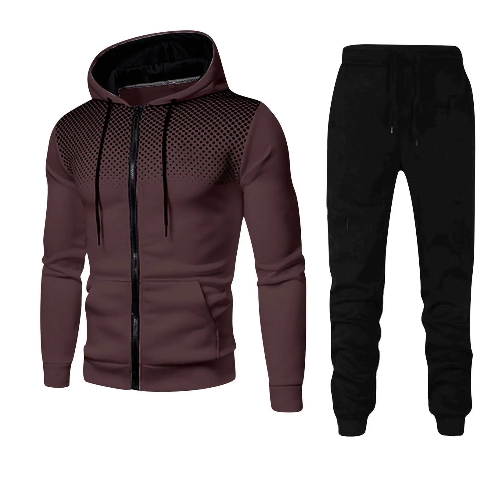 Men tracksuit zipper hood multi-pocket and protective pants casual jogging tracksuit fall/winter 2-piece setLarge size S-3XL