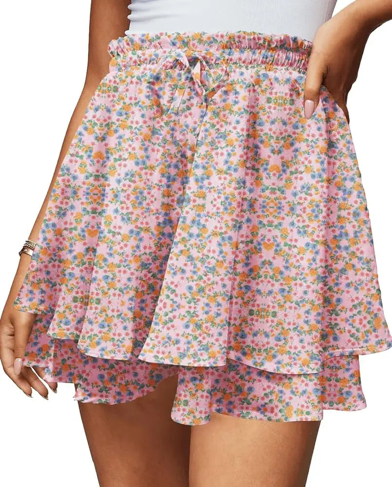 Boho Floral Mini Skirt with Ruffle Hem