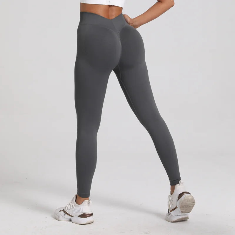 New Women V Back Athletic Leggings Fitness Exercise Yoga Gym Tights Workout Scrunch Butt Lifting Training Pants