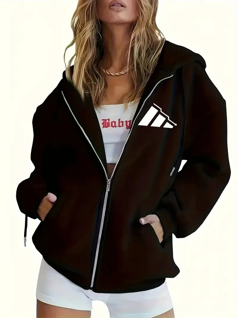 Women's Hoodie Jacket Zipper Fleece Lined Casual Sportswear Hooded Sweatshirt Outerwear 5046 Print Comfortable Loose Fit