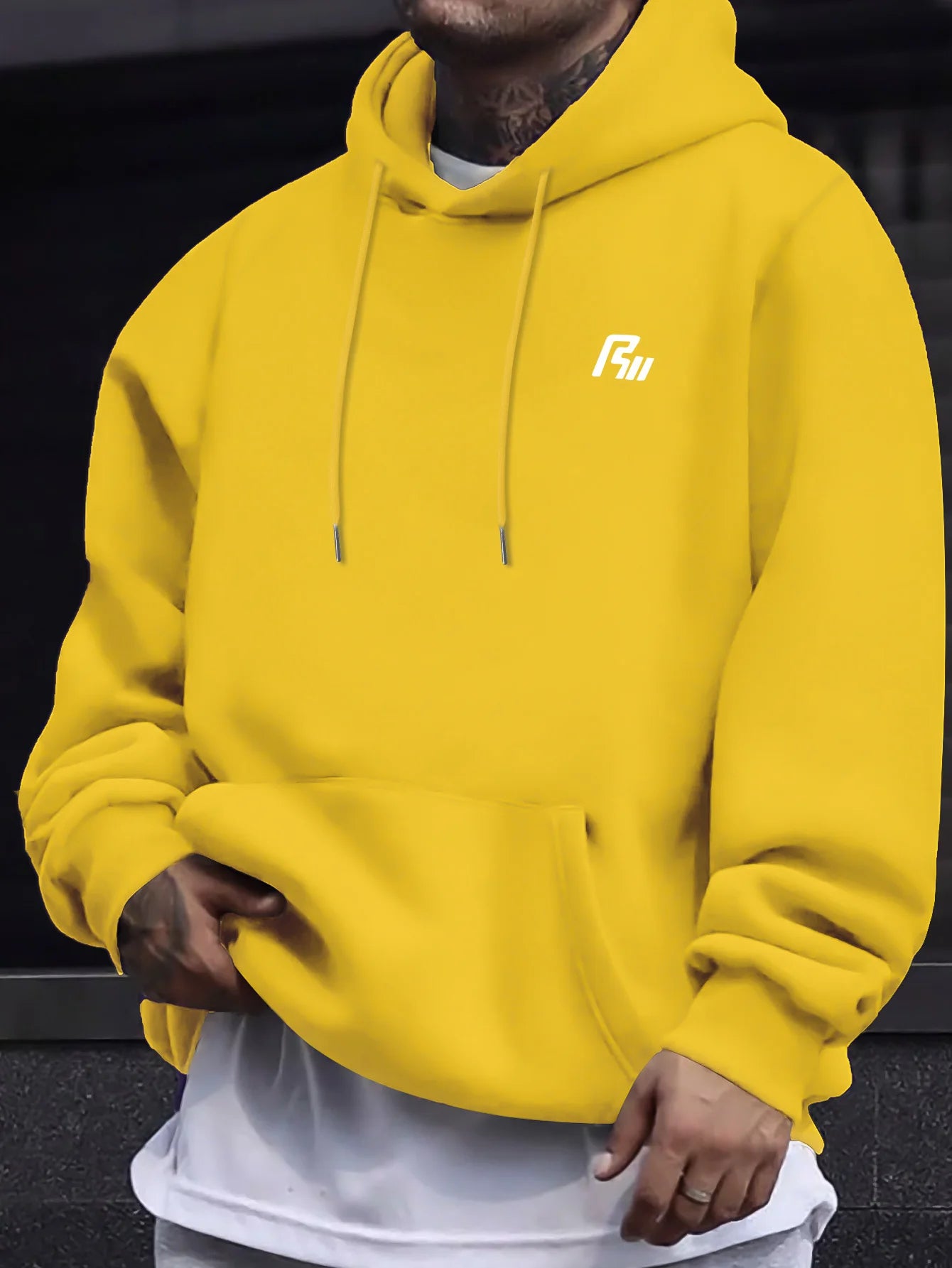 Men Women Hooded Sweatshirt. Simple Tiny Graphic On Chest, Oversized Long Sleeve Pullover Hoodie Basic Daily Casual Street Top