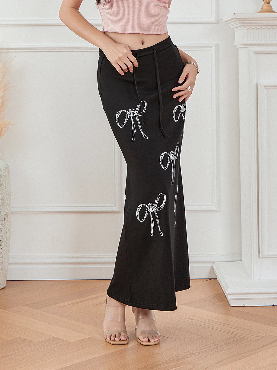 High-Waist Drawstring Ankle-Length Skirt