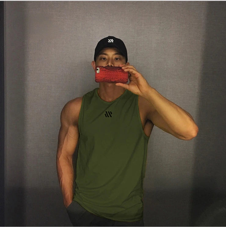 Mens Workout Tank Tops Mash Fabric Quick Dry Muscle Sleeveless Shirts Cut Off Slim Fit  Bodybuilding Gym Tees Singlet