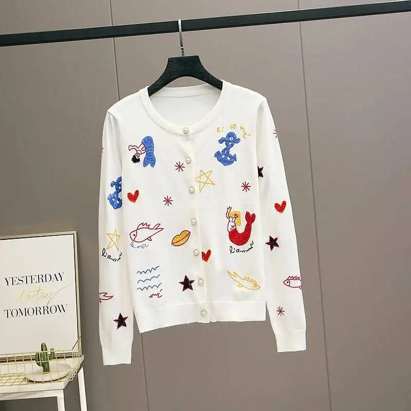 Embroidered Knit Cardigan Sweater