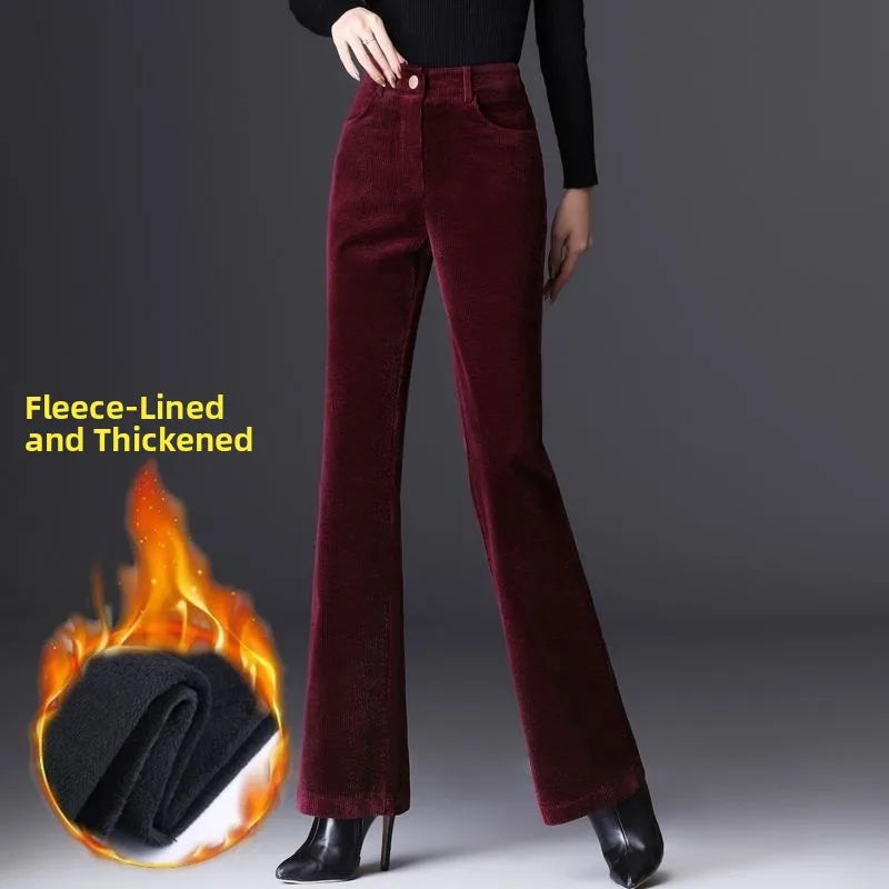 High Waist Corduroy Women's Pants Spring Autumn Winter Fashion Micro Flared Casual Trousers Slimming Warm Long Pants