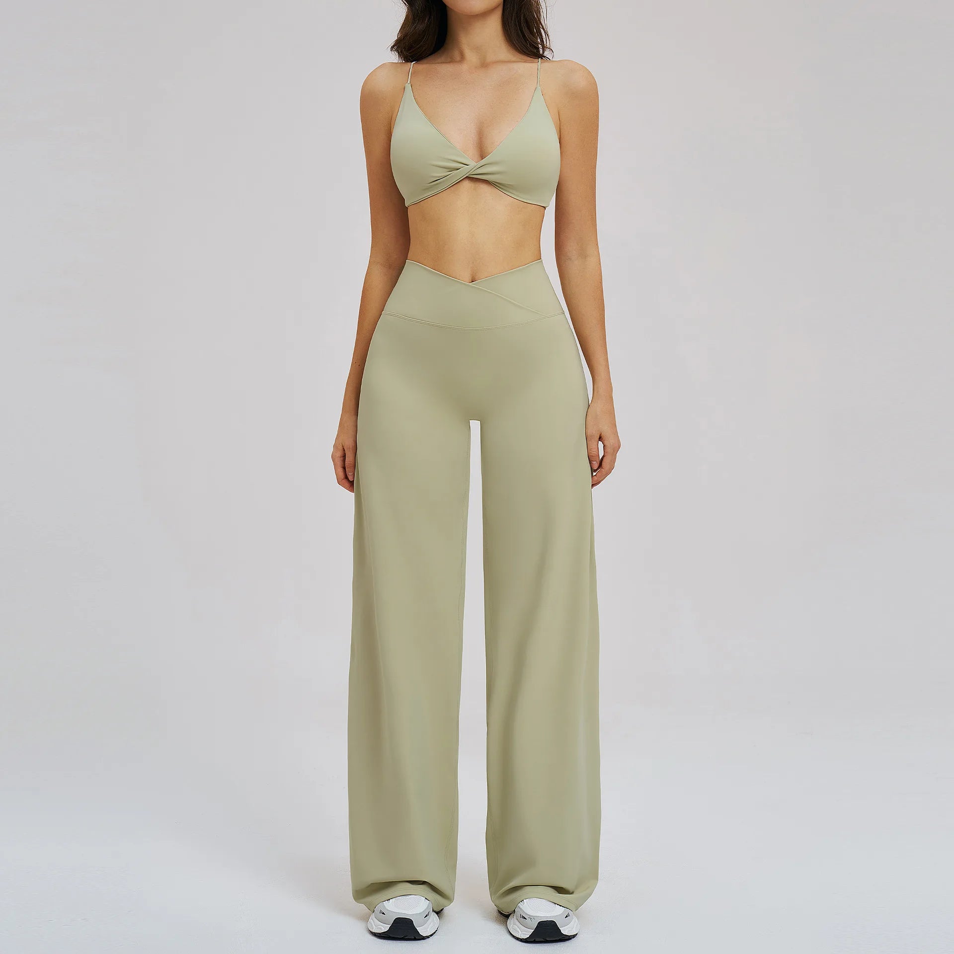 Yoga Set - Backless Bra + Cross Waist Wide Leg Pants Fitness Suit, Jogging Tracksuit Active Wear Workout Loungewear Sports Gym