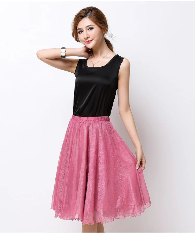 Silk Pleated High Waist Midi