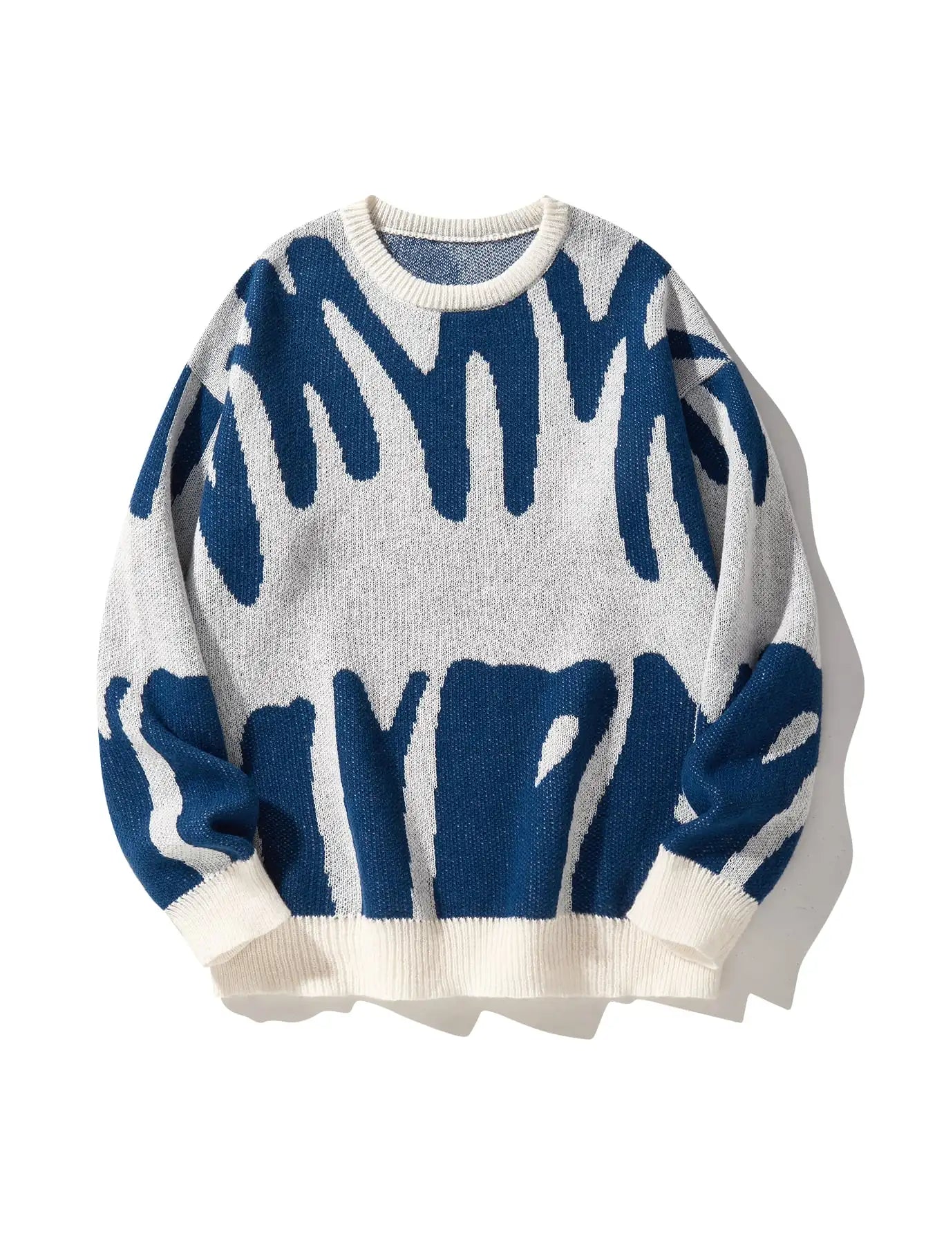 Geometric Knit Contrast Pullover Sweater