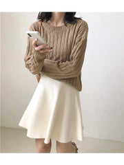 Knitted High Waist Pleated Skirt