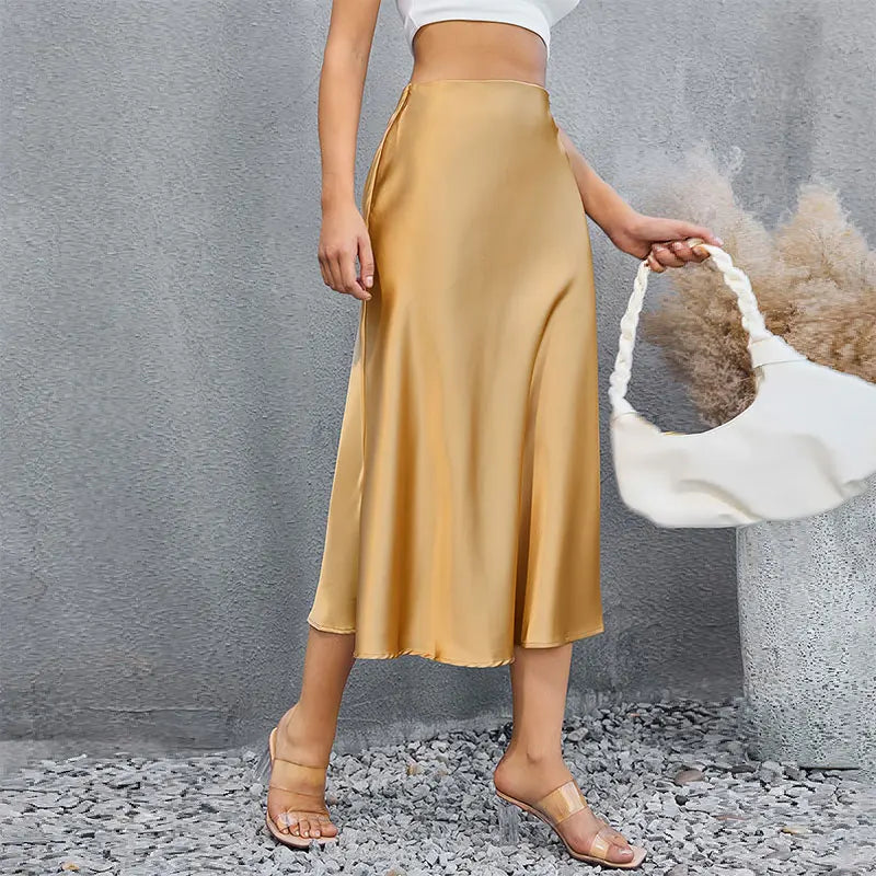Satin A-Line Midi Skirt