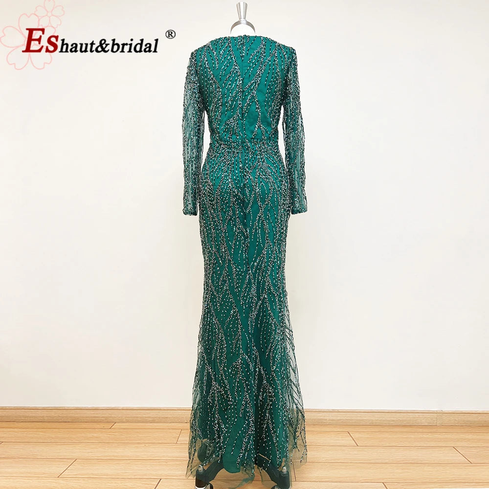 Elegant Wedding Evening Dress for Women 2026 V Neck Long Sleeves Mermaid with Detachable Train Prom Party Gowns Customized