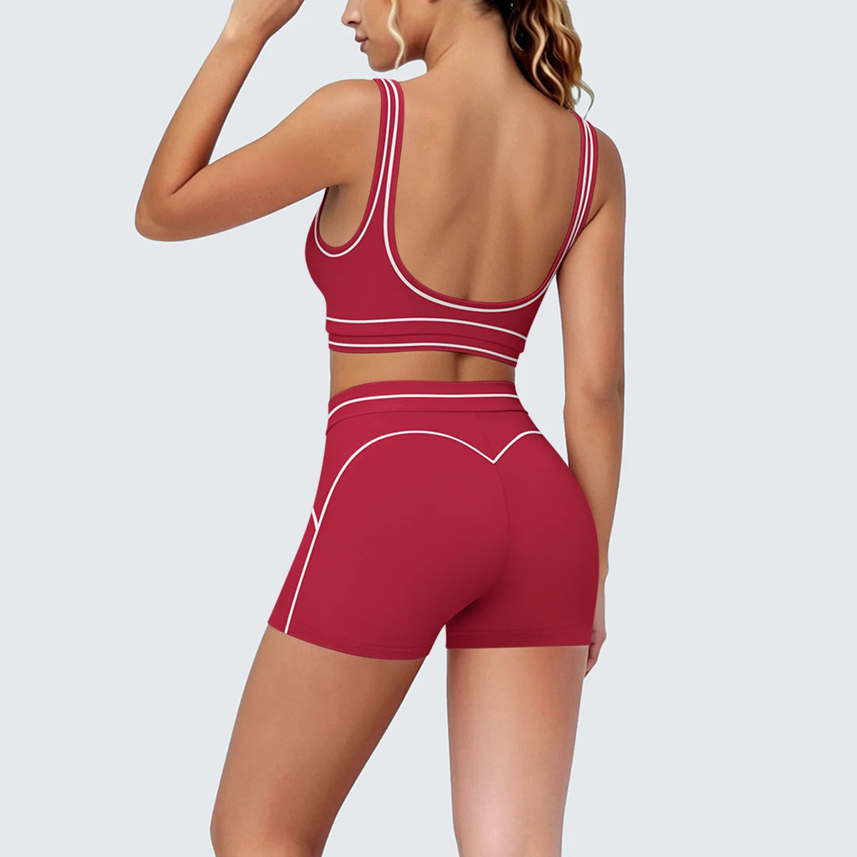 New Woman Yoga Set Color Blocking Sexy Sport Bra Yoga Underwear with Chest Pad High Waist Stripe Running Fitness Shorts Yoga Set