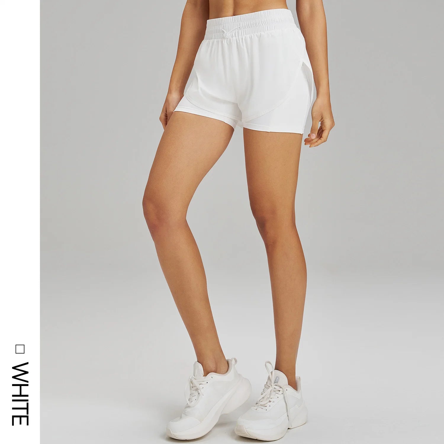 Yoga Shorts Sports Fitness Shorts High Waist Running Fake Two Pieces Anti-Shine Shorts Women's Double Layer Training Leggings