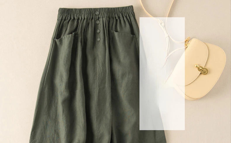 Women's Skirt Cotton Linen Casual Straight Skirts Woman Fashion 2026 Summer Loose Solid Color Button Long Skirts for Women