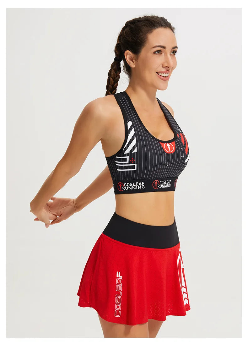 Black Stripe Sports Bras Women Racerback Sleeveless Elastic Waistband Shockproof Quick Dry Stretch Training Camisole Sportswear