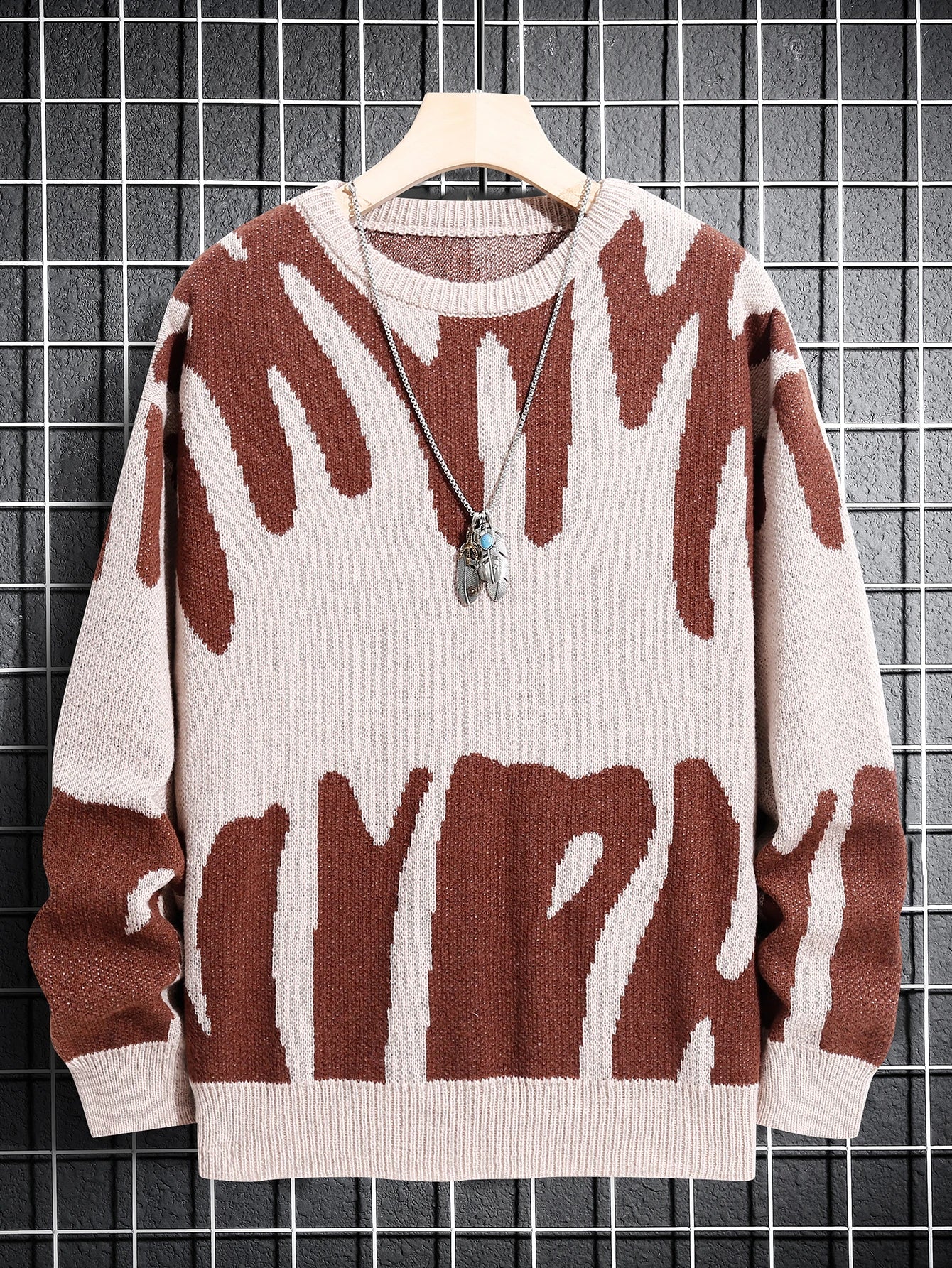 Geometric Knit Contrast Pullover Sweater