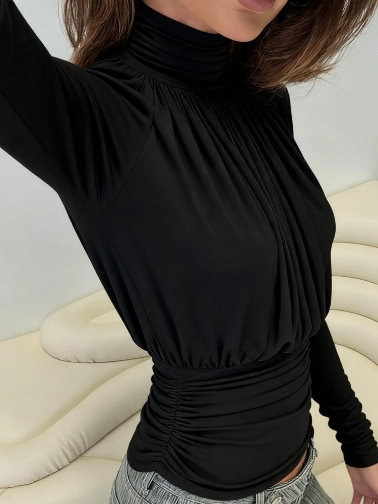Elegant Black Turtleneck Tee Women