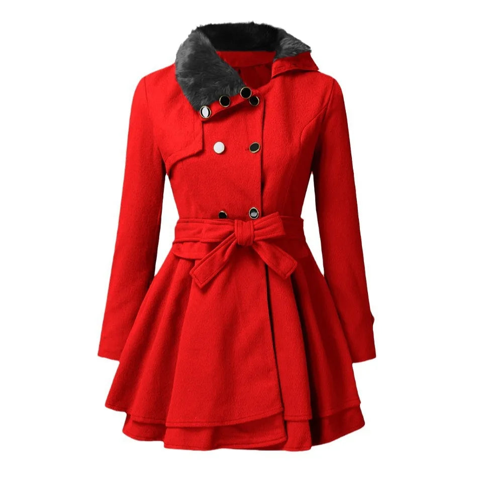 Fur Collar Wool Trench Coat
