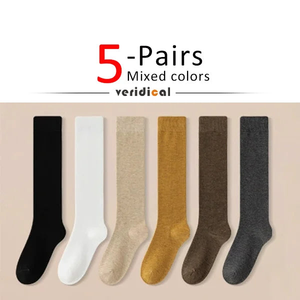 Solid Cotton Thigh High Socks