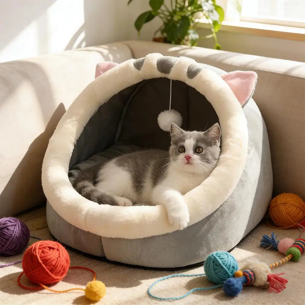 Pet Tent Cave Bed for Cats Small Dogs Self-Warming Cat Tent Bed Cat Hut Comfortable Pet Sleeping Bed Foldable Removable Washable