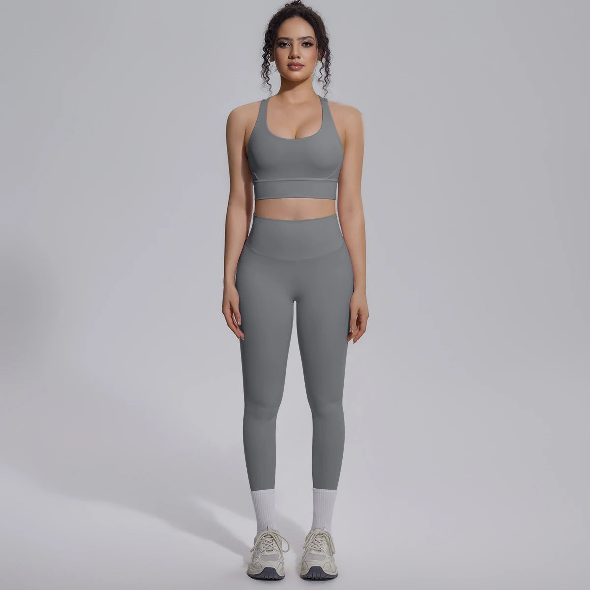 New Yoga Set for Woman Summer Gym Sports Running Bra Top Breathable Peach Buttocks Women Leggings Solid Color Yoga Set
