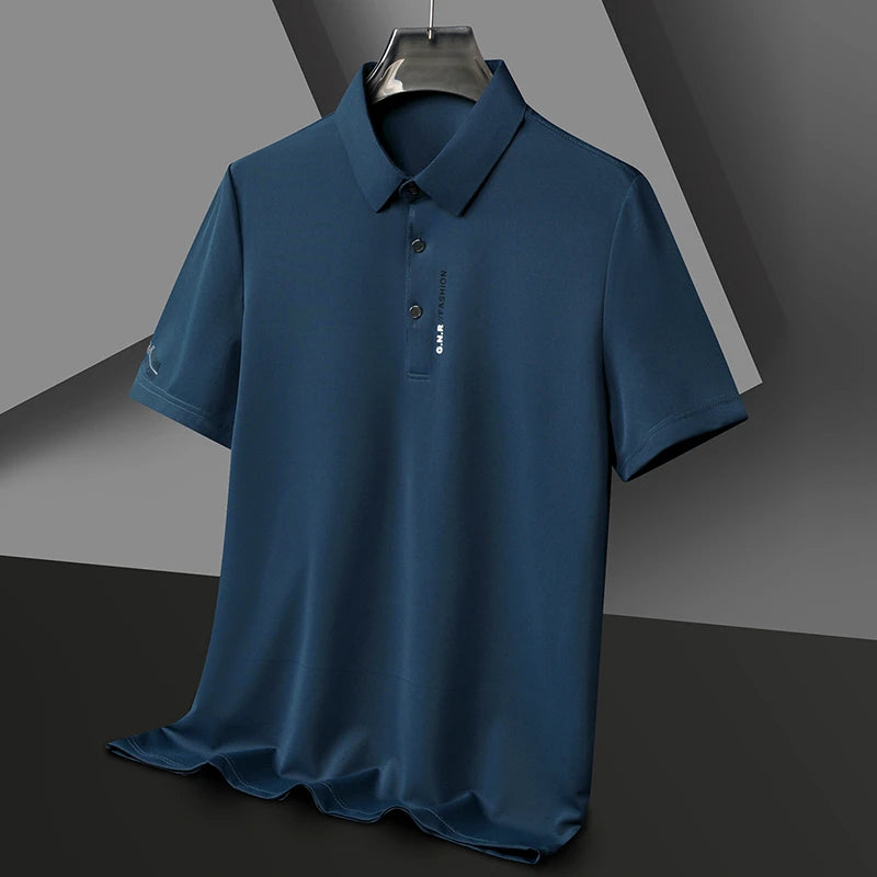 Men's Short Sleeve Solid Color Polo Shirt Breathable Comfortable Elastic Top New Arrivals Casual Business Style