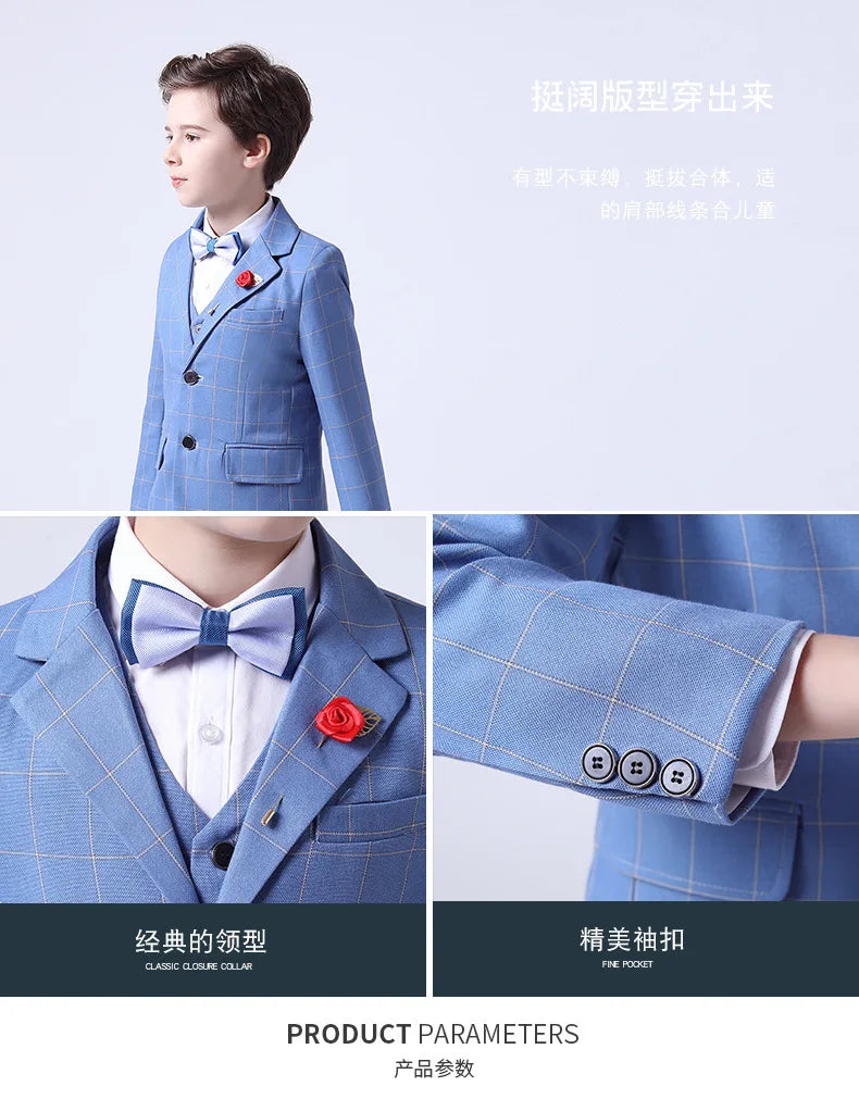 Formal Kids Plaid Tuxedo Suit