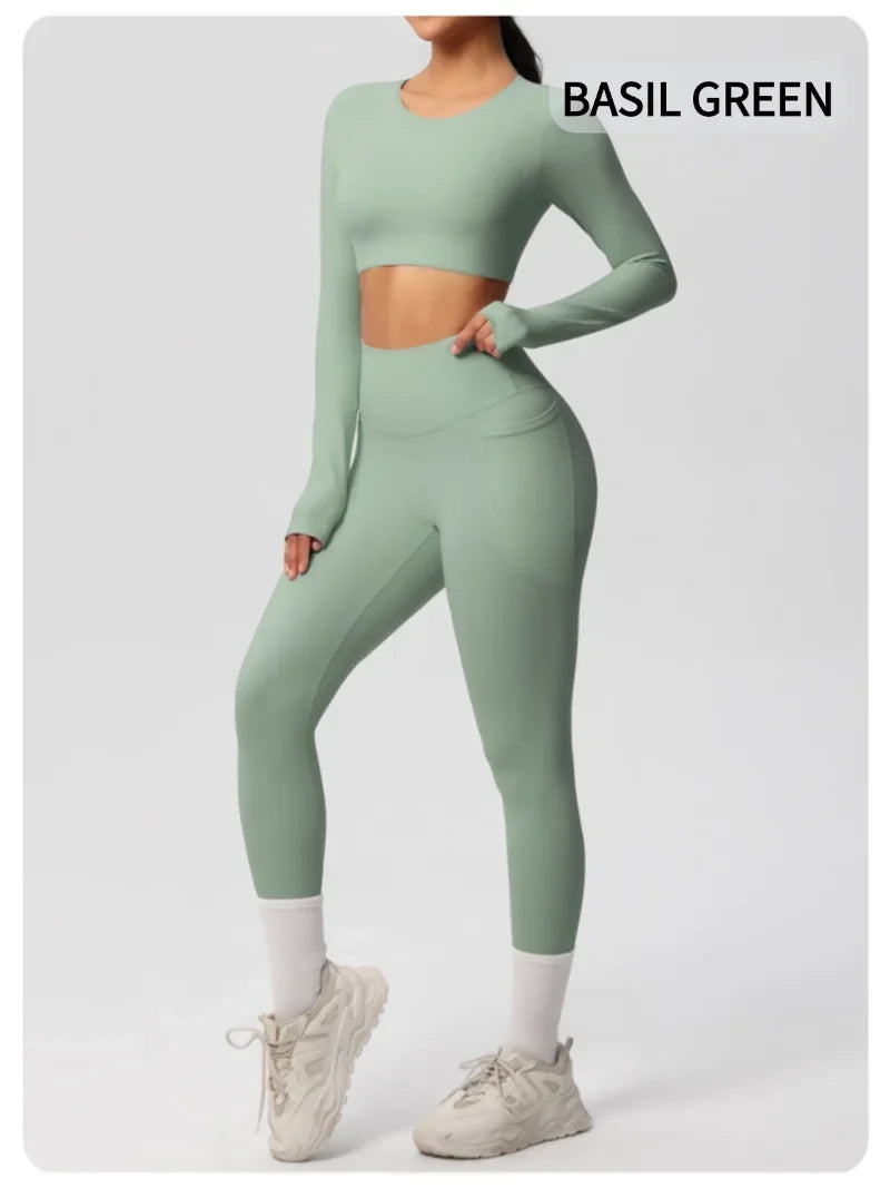 Yoga Gym Set Women Sports Impact Longline Strappy Top Fitness Overalls Sets Womens 2 Piece Sportswear Woman Gym Leggings Solid