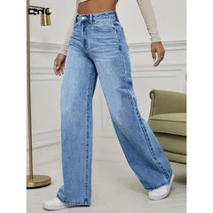 Spring and Autumn New Sky Blue Jeans for Women, Water Washed, Loose, Casual, Wide Legs, Comfortable, Vintage Pants