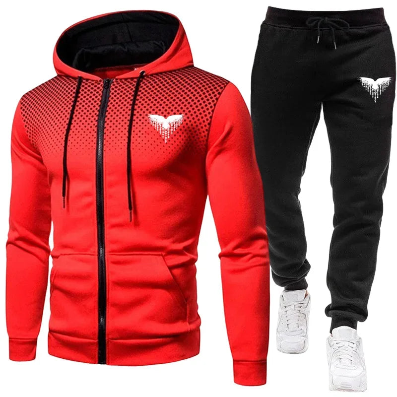 Men's Tracksuit Zipper Coat and Black Sweatpants Outdoor Casual Sporty Hoodie Jogging Suit Male Autumn Training Set Sweatshirts