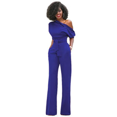 Modern Slanted Collar Wide Jumpsuit