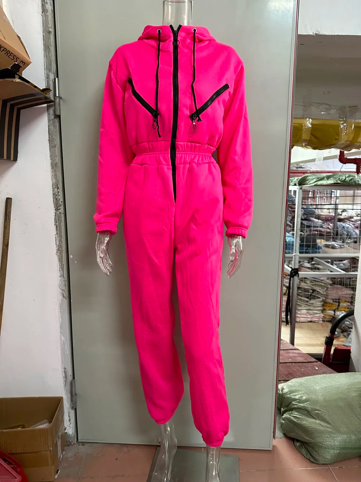 Fleece Hooded Wide Leg Jumpsuit