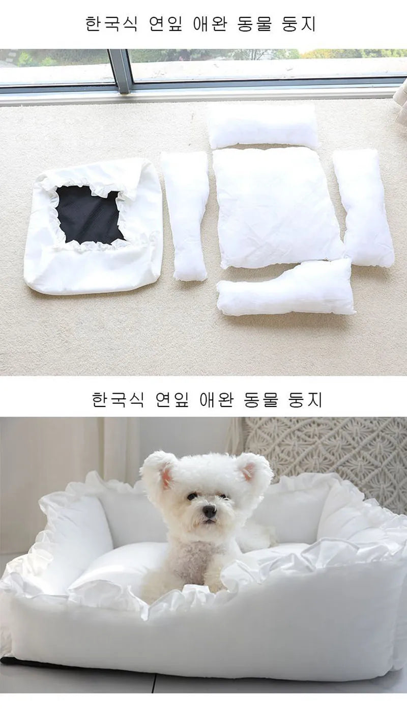 Pet Dog Lace Bed Cat Bed Cute Puppy Square Sleeping Cushion Bed Cat Sofa Warming Dog Nest with Pillow Washable Pet Bed S~L