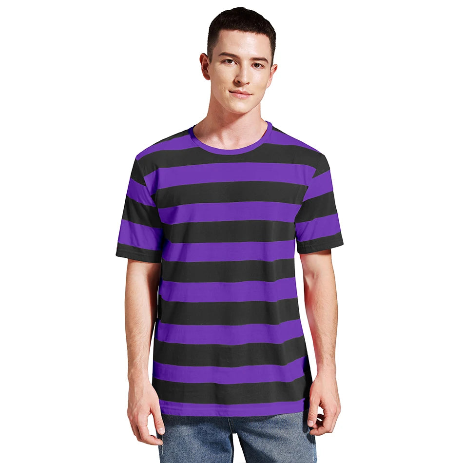 Men Striped T-Shirt Stripes Top Tees Male Fashion Short Sleeve Shirts Costume Cosplay Party Blue Red White Black Yellow T Shirt
