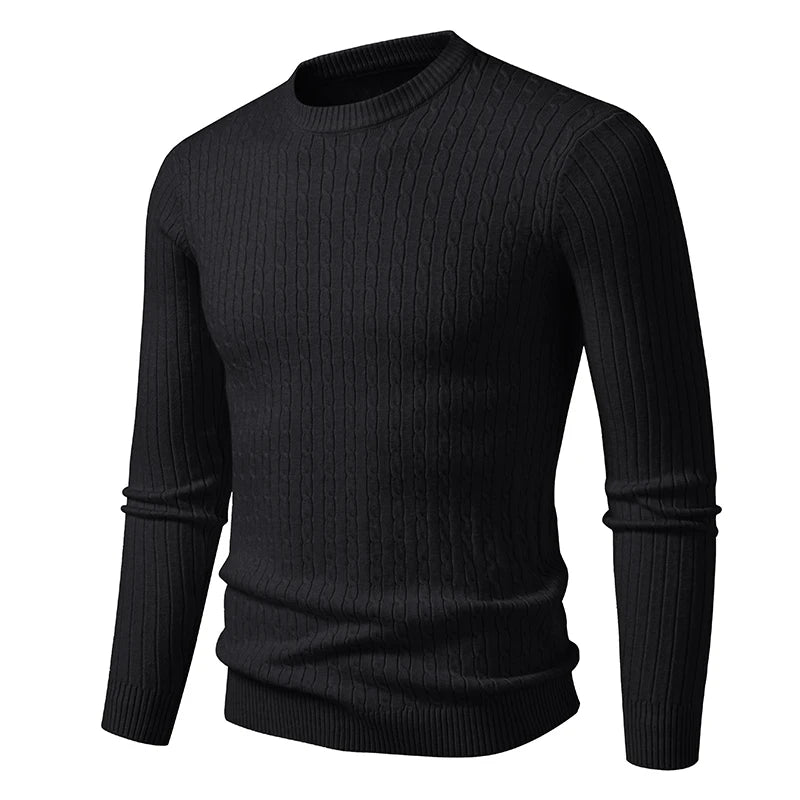 Autumn Mens Crew Neck Sweaters Long Sleeve Lightweight Knit Ribbed Dress Pullover Sweaters Outdoor Casual Twist Cable Sweaters