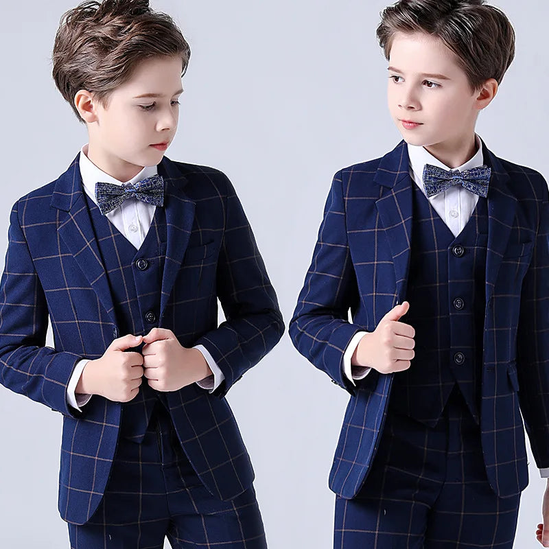 Formal Kids Plaid Tuxedo Suit