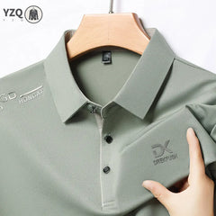 Men's Business Casual Short Sleeve Polo Shirt Solid Color with Badge Fashionable Breathable Comfortable Versatile Business Top
