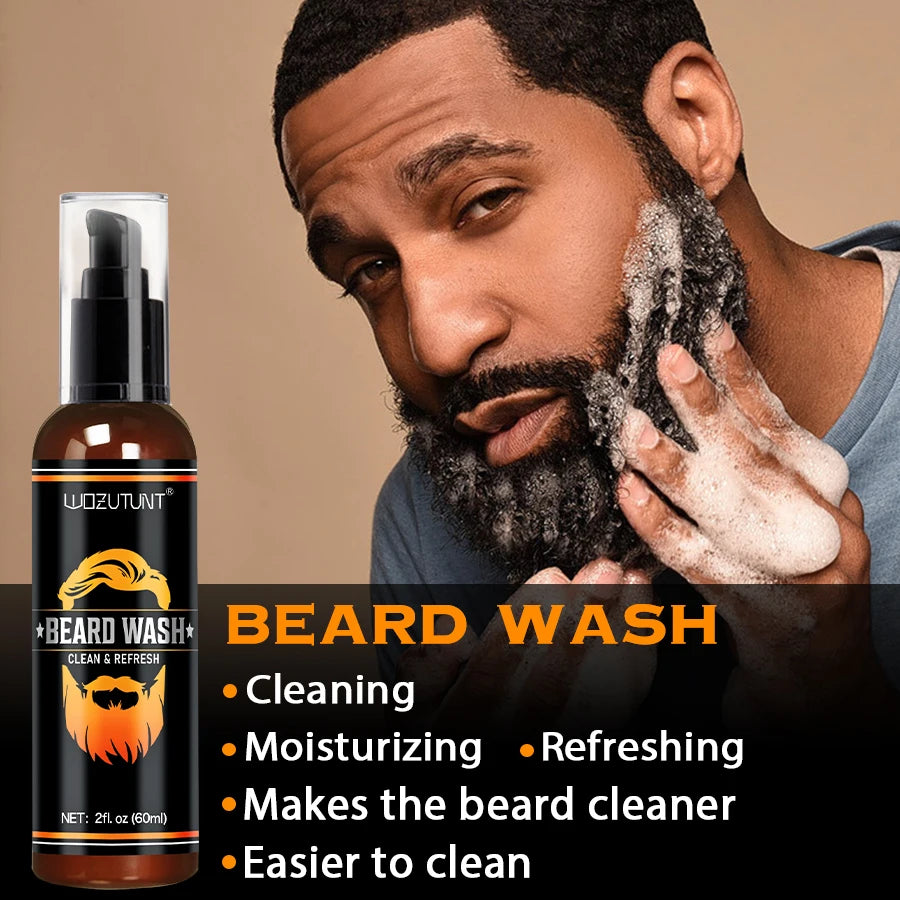 Men Beard Grooming Gift Kit Deep Cleansing Wash and Conditioner Moisturizing Nourishing Beard Oil Styling Butter for Beards Care