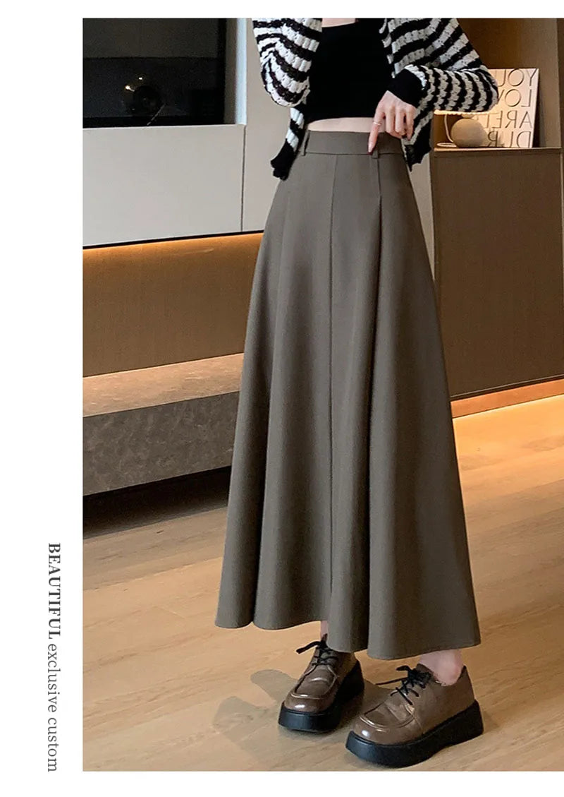 Elegant Skirts for Women Korean Style Long Skirt Female Black Pleated Midi Skirt Women's Clothing Office Lady Skirts Outfits New
