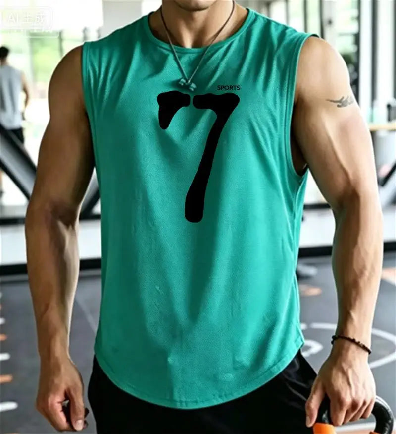 SPORTS 7 New Men Tank Tops Sleeveless Shirt Polyester Mesh Material Quick Dry Breathable Men Workout Fitness Basketball Top Tee