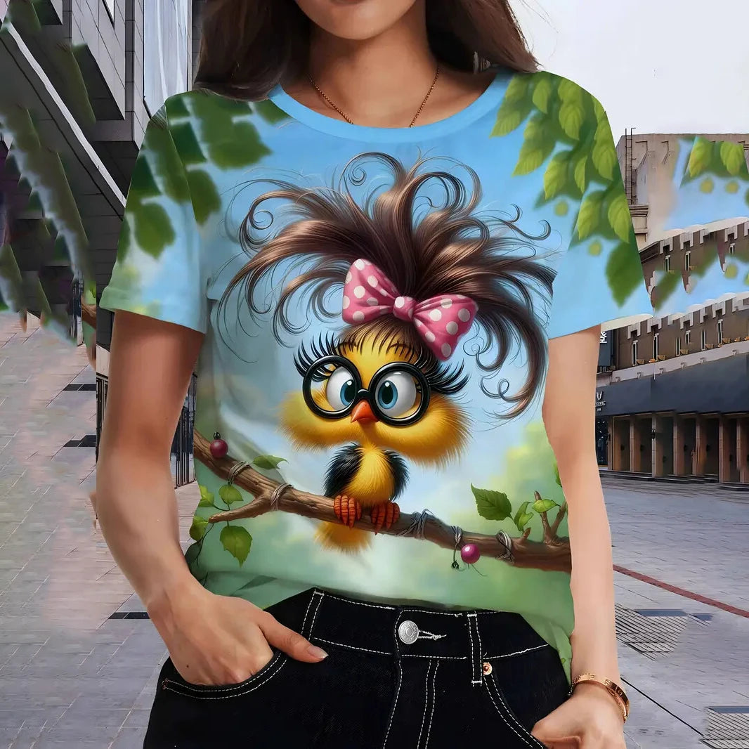 Playful Oversized Cartoon Casual Tee