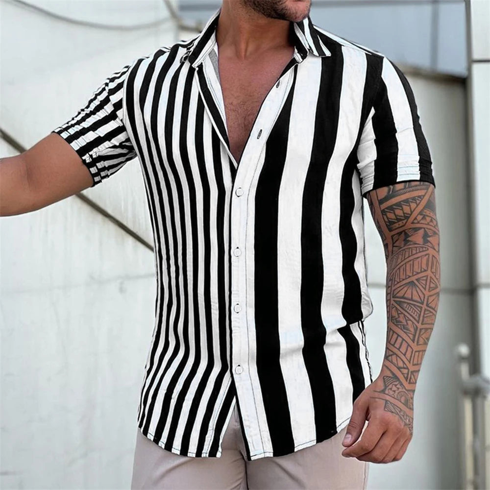Striped Hawaiian Casual Shirt Men