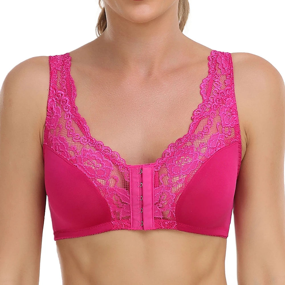 Woman’s Backless Sports Bras Non-Wired Thin Version Lace Minimizer Front Closure Full Bust Bra S-6XL